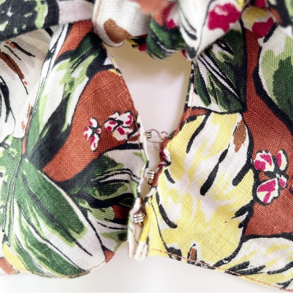 FAITHFULL The Brand Women's Brown Floral Front Knot Crop Top 100% Linen Size 4 - Picture 4 of 10